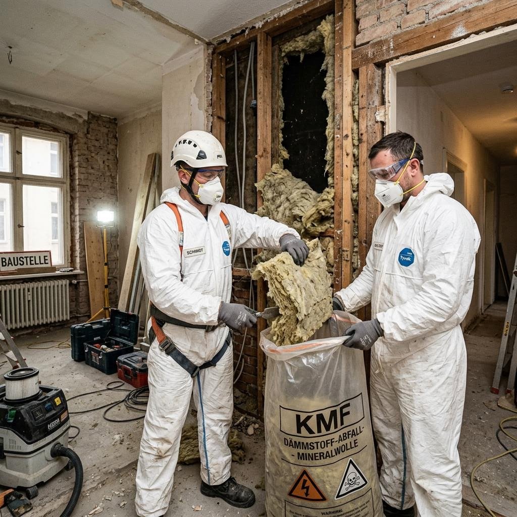 Mineralwolle in Entsorgungssäcken nach Demontage